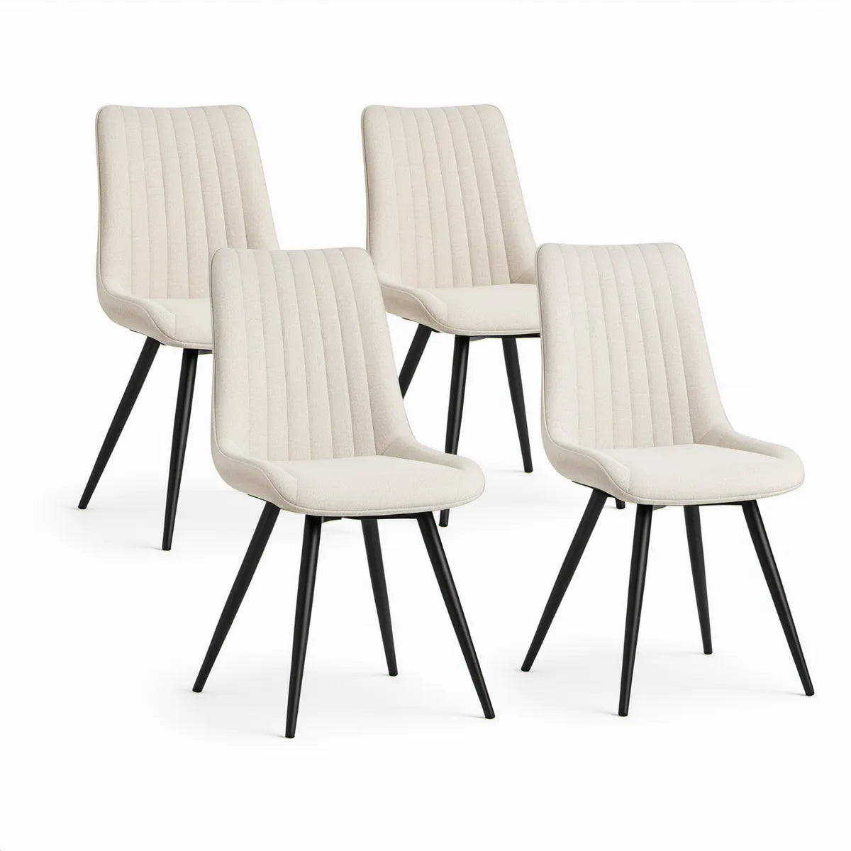 Sæt med 4 beige polstrede spisebordsstole med sorte stålben, 46 x 58 x 86 cm